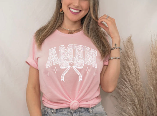 Amen white floral bow